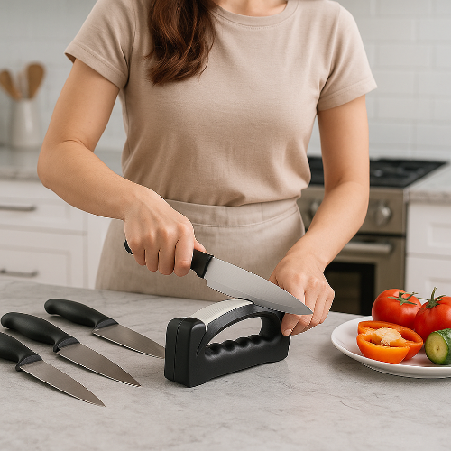 Affuteurs couteaux versatile femme aiguise ses couteaux